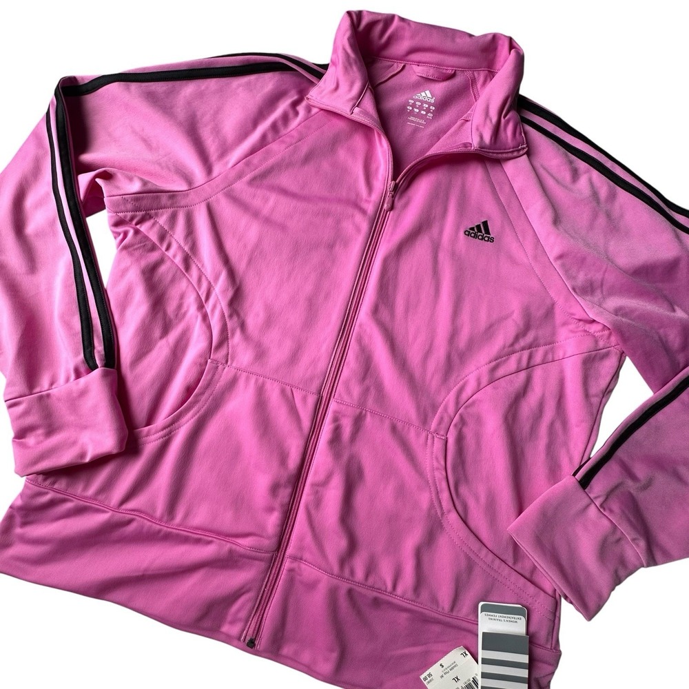 Adidas Vintage Women's Pink Double Play Full Zip Windbreaker Track Jacket XL NEW